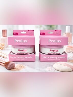 Prolux Cosmetics Matte Setting Powder/ Powder Puff, Shine Control, Smooth Finish